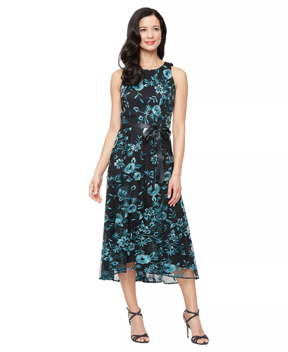 Alex Evenings Dresses & Skirts - NEW Alex Evenings Midi Dress Teal Black Sequin Floral Tulle Embroidered 14